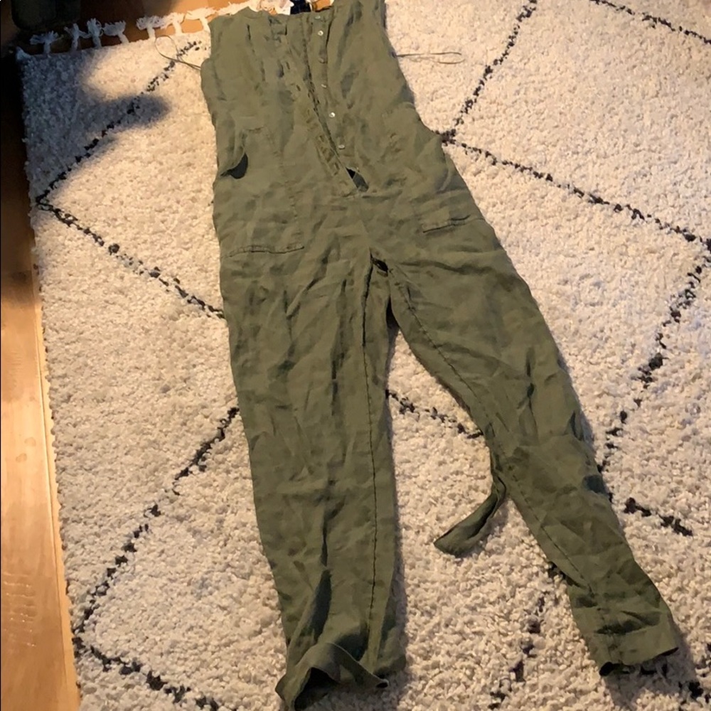Nicole Miller Cargo Green Linen Jumpsuit
